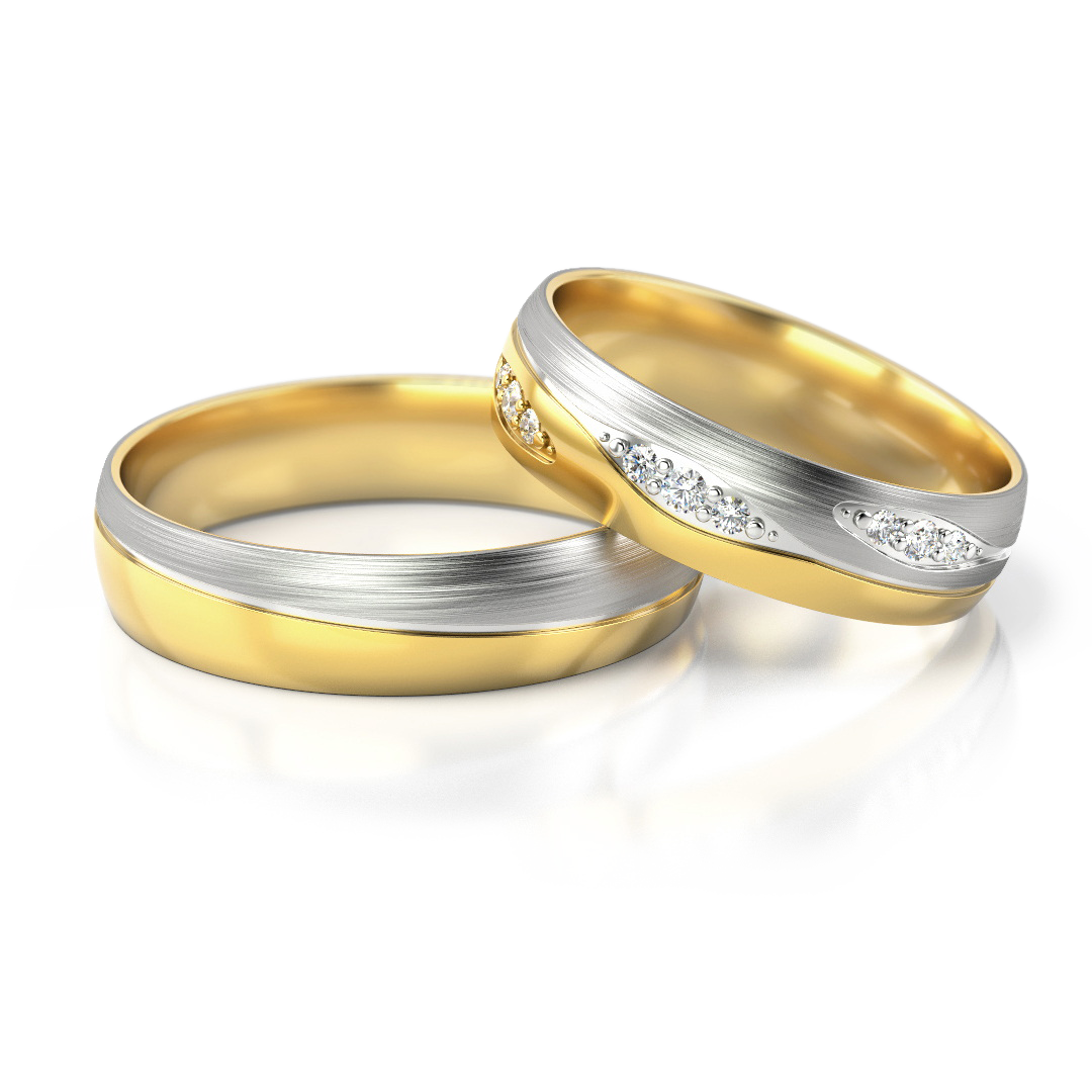 Geltono ir balto aukso vestuviniai žiedai su 0.105 ct deimantais – ADORO juvelyrika