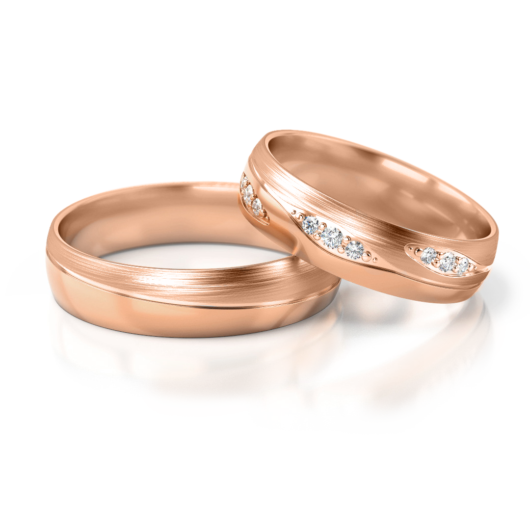 Dviejų aukso spalvų vestuviniai žiedai su deimantais (5 mm)