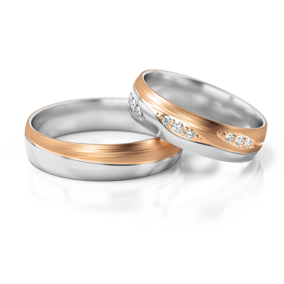 Dviejų aukso spalvų vestuviniai žiedai su deimantais (5 mm)