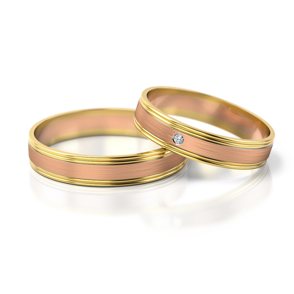 
                  
                    Dviejų aukso spalvų vestuviniai žiedai su deimantu (4 mm)
                  
                