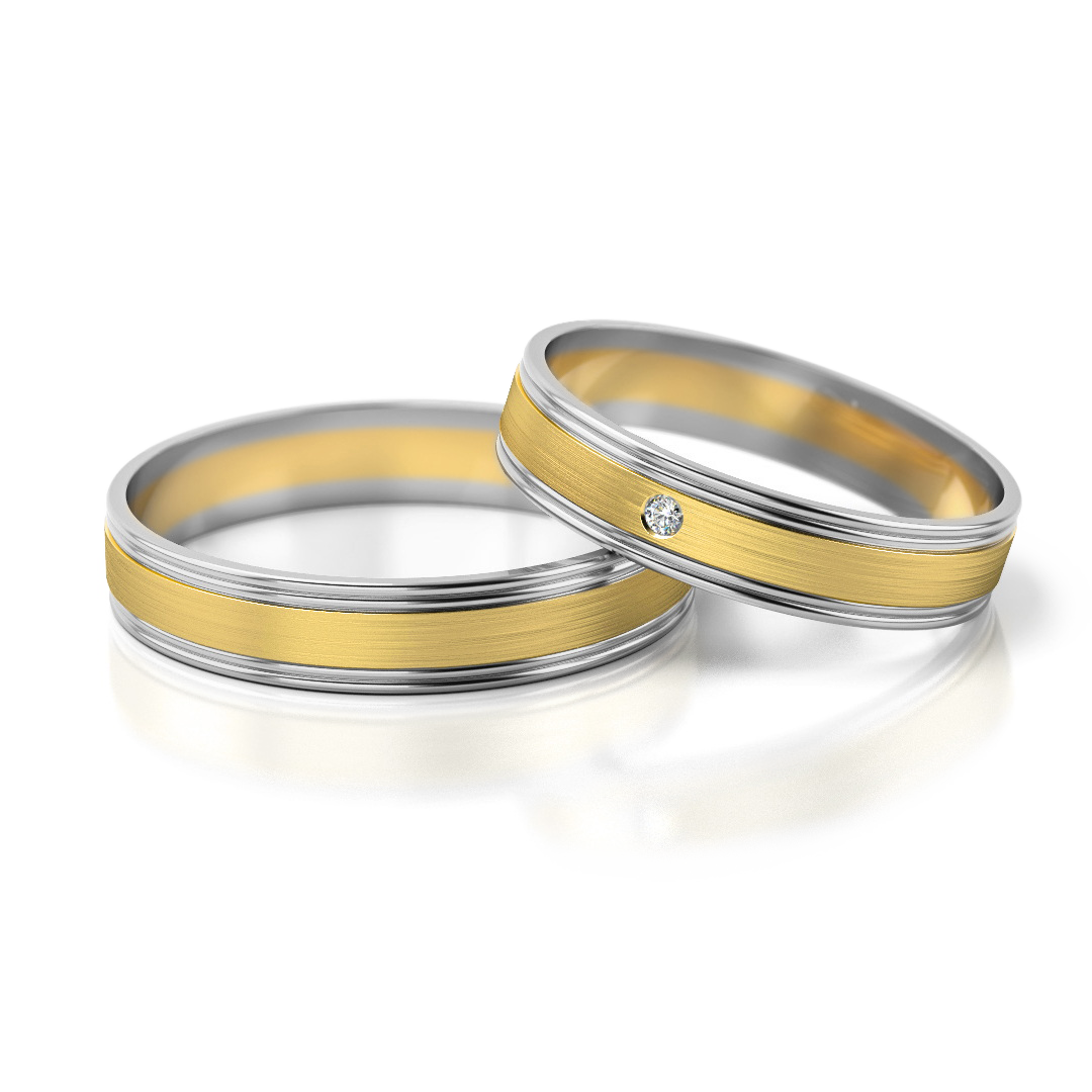 Dviejų aukso spalvų vestuviniai žiedai su deimantu (4 mm)