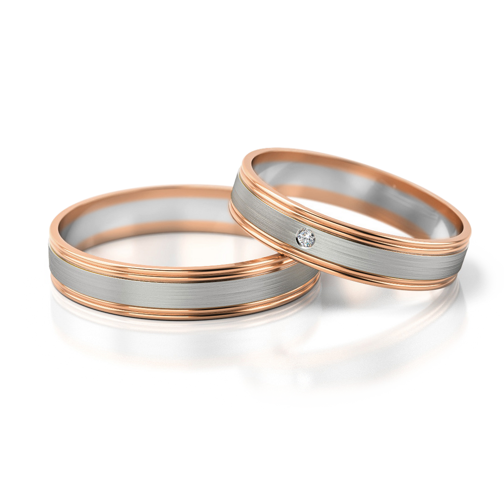 
                  
                    Dviejų aukso spalvų vestuviniai žiedai su deimantu (4 mm)
                  
                