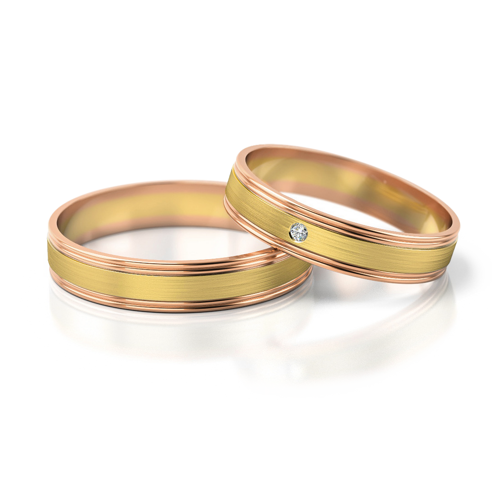 
                  
                    Dviejų aukso spalvų vestuviniai žiedai su deimantu (4 mm)
                  
                