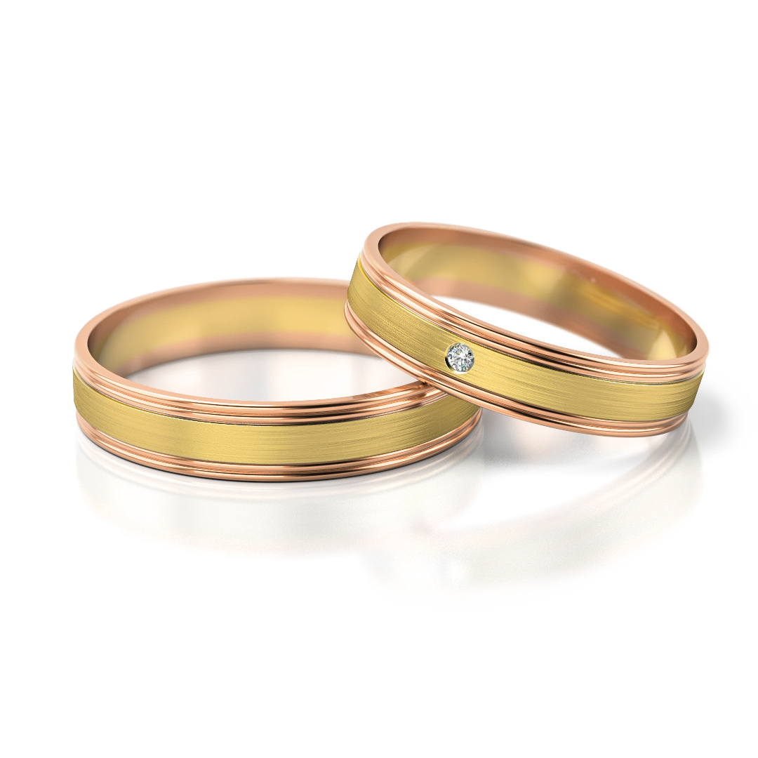Dviejų aukso spalvų vestuviniai žiedai su deimantu (4 mm)