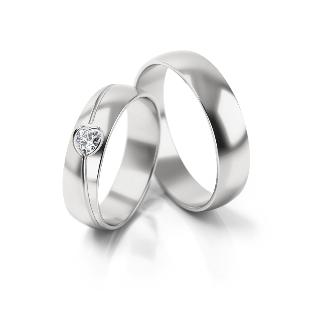 
                  
                    Vestuviniai žiedai - geltonas auksas su širdelės formos deimantu, 5 mm pločio
                  
                