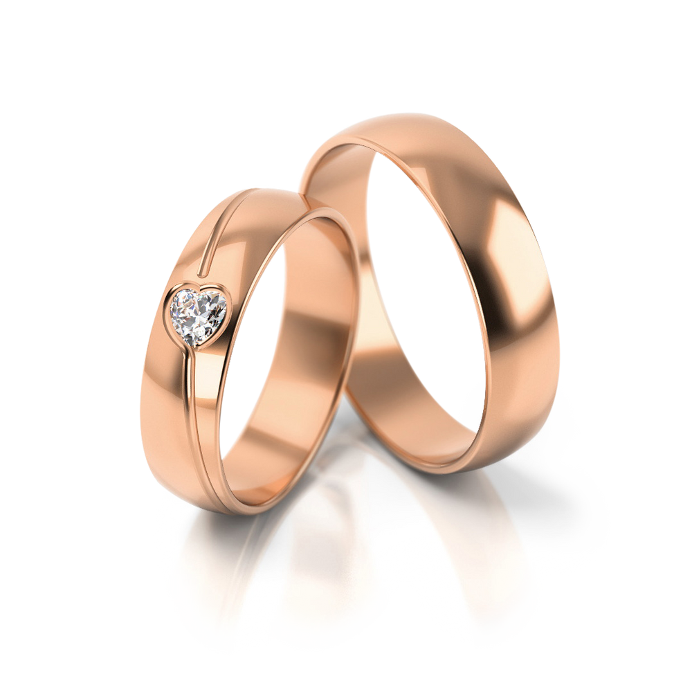 
                  
                    Vestuviniai žiedai - geltonas auksas su širdelės formos deimantu, 5 mm pločio
                  
                