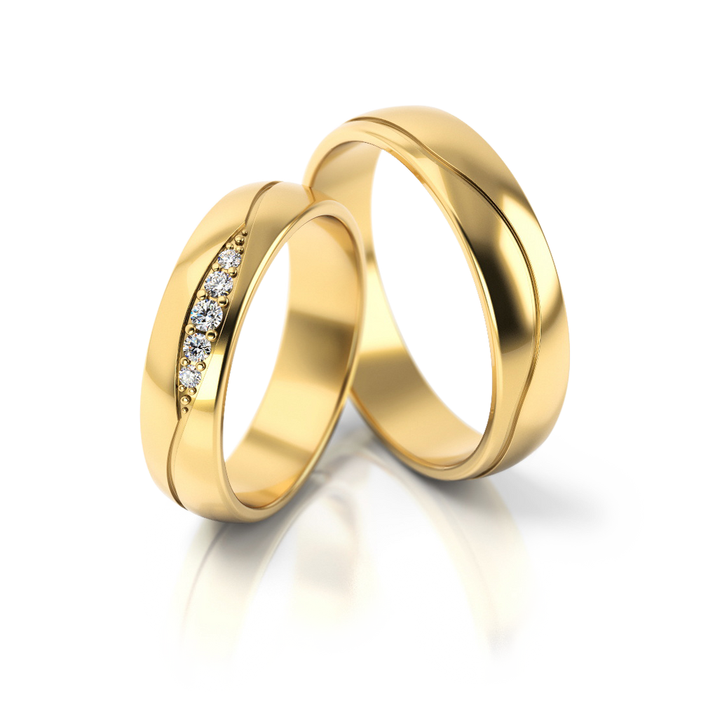 Klasikiniai vestuviniai žiedai iš geltono aukso su įstatytais deimantais – ADORO juvelyrika