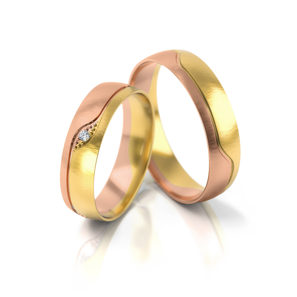 
                  
                    Vestuviniai žiedai - geltonas ir baltas auksas su deimantais, 4.5 mm pločio
                  
                