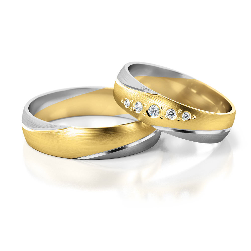 
                  
                    Dviejų spalvų vestuviniai žiedai su 0.07 ct deimantais (5 mm)
                  
                