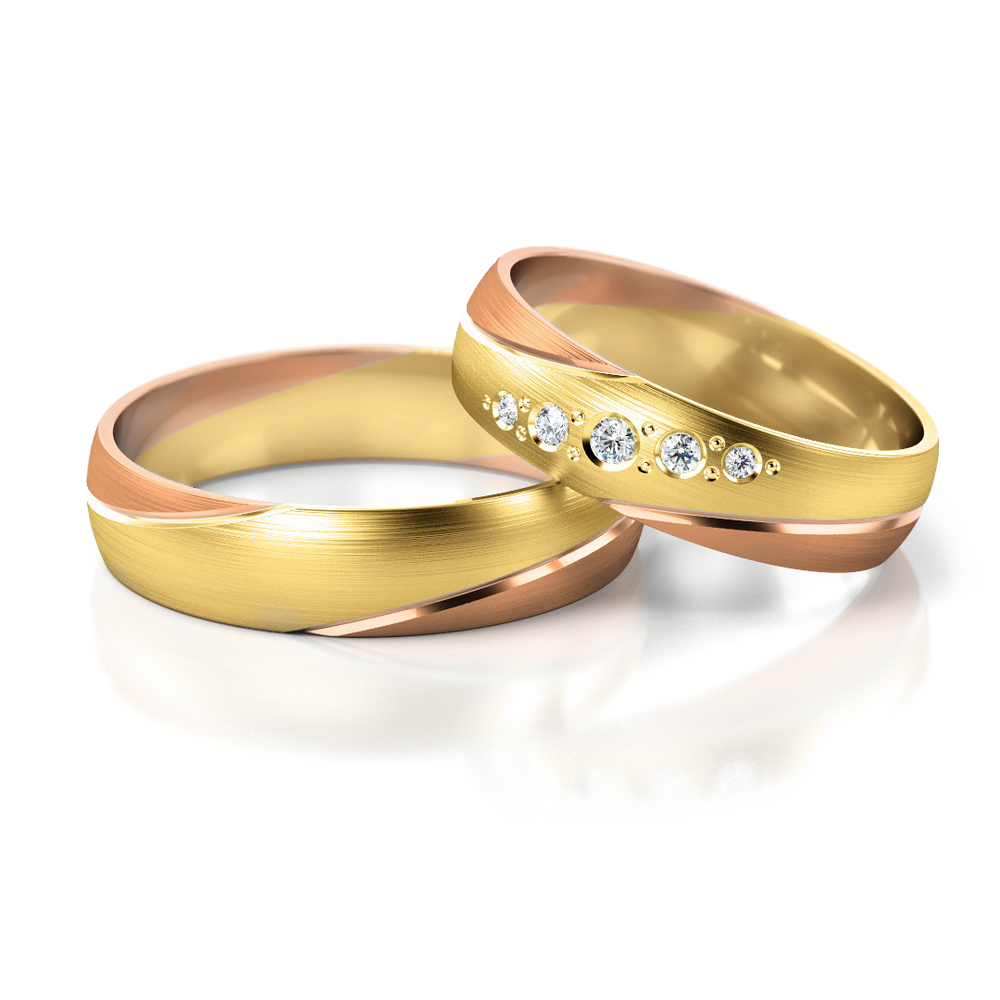 
                  
                    Dviejų spalvų vestuviniai žiedai su 0.07 ct deimantais (5 mm)
                  
                