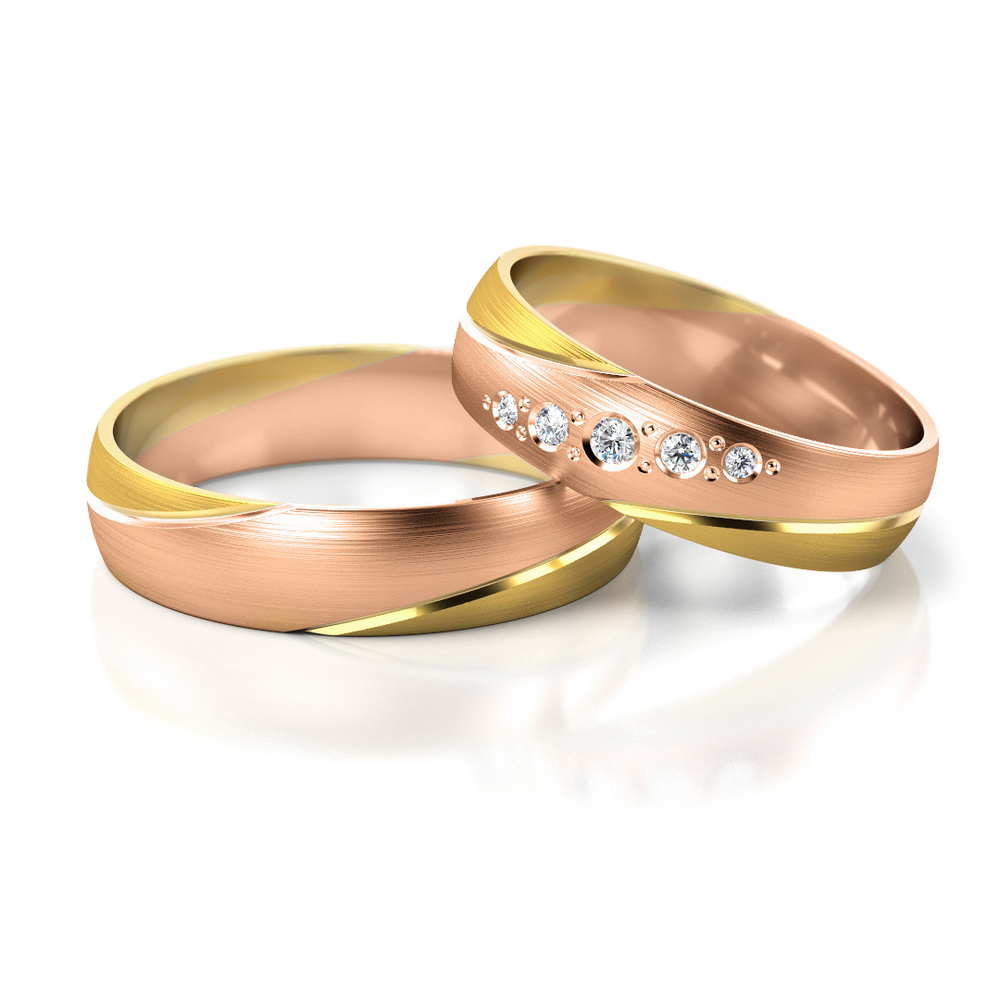 
                  
                    Dviejų spalvų vestuviniai žiedai su 0.07 ct deimantais (5 mm)
                  
                