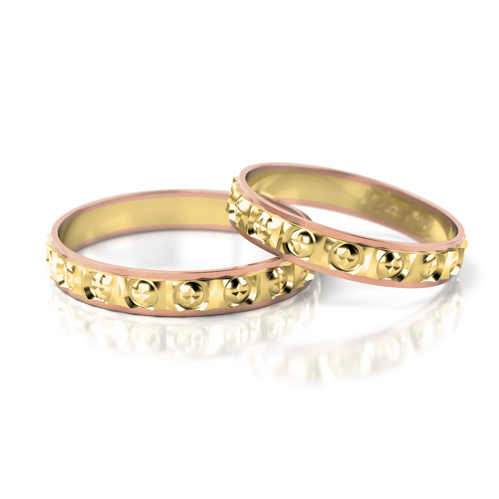 
                  
                    Dviejų spalvų vestuviniai žiedai su ornamentiniu raštu (3 mm)
                  
                