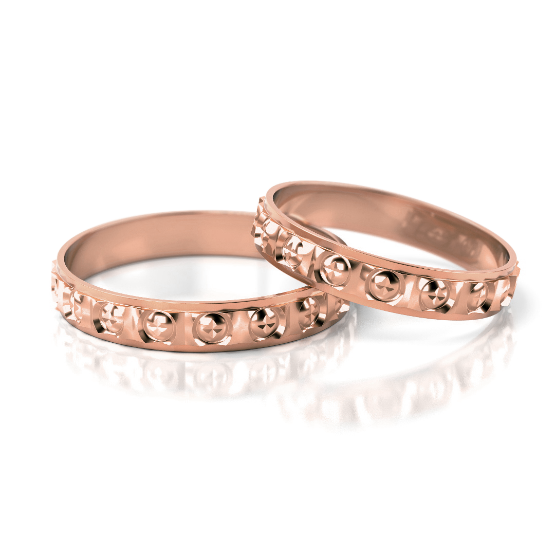 Dviejų spalvų vestuviniai žiedai su ornamentiniu raštu (3 mm)