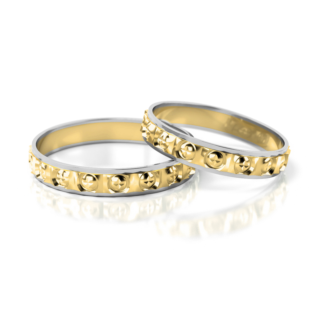 
                  
                    Dviejų spalvų vestuviniai žiedai su ornamentiniu raštu (3 mm)
                  
                