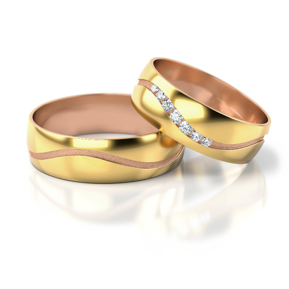 
                  
                    Dviejų spalvų vestuviniai žiedai su 0.085 ct deimantais (5 mm)
                  
                