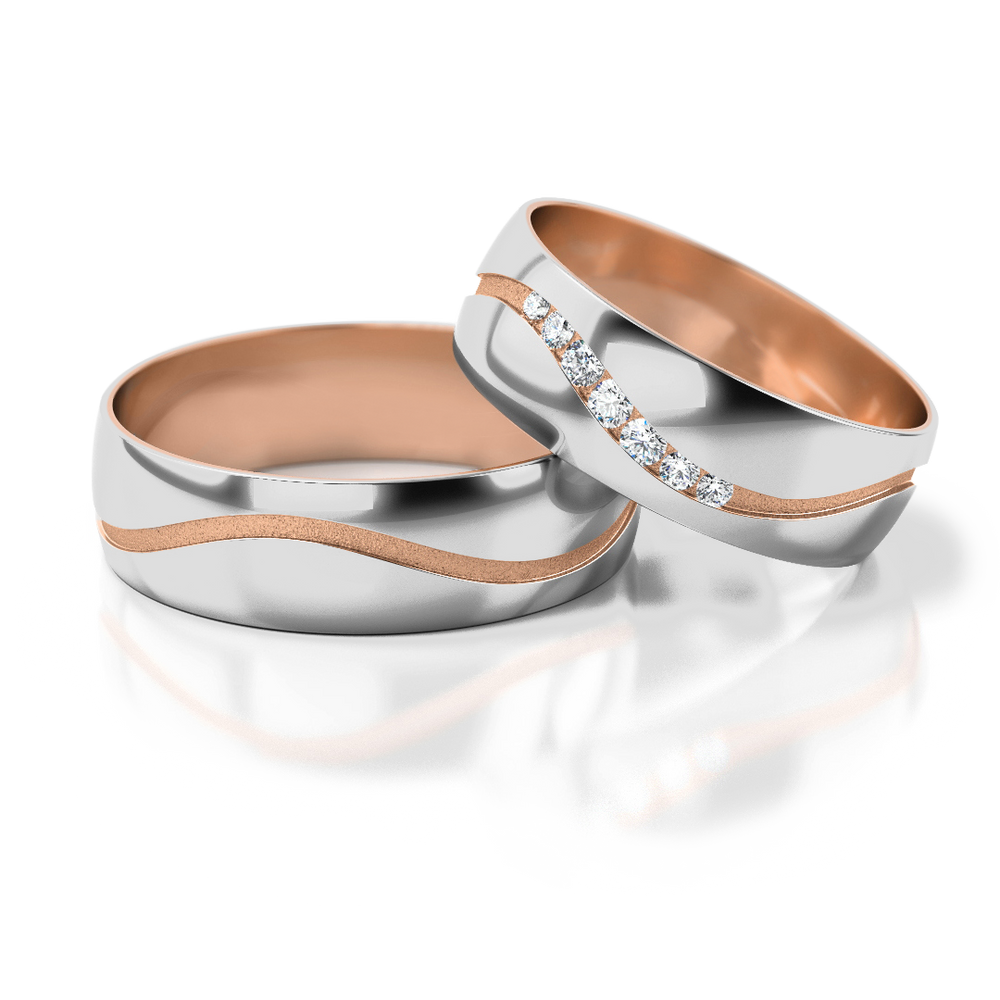 
                  
                    Dviejų spalvų vestuviniai žiedai su 0.085 ct deimantais (5 mm)
                  
                