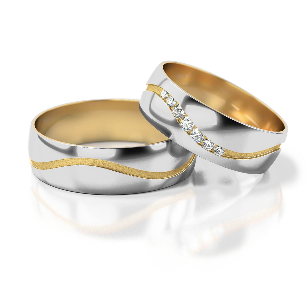 
                  
                    Dviejų spalvų vestuviniai žiedai su 0.085 ct deimantais (5 mm)
                  
                