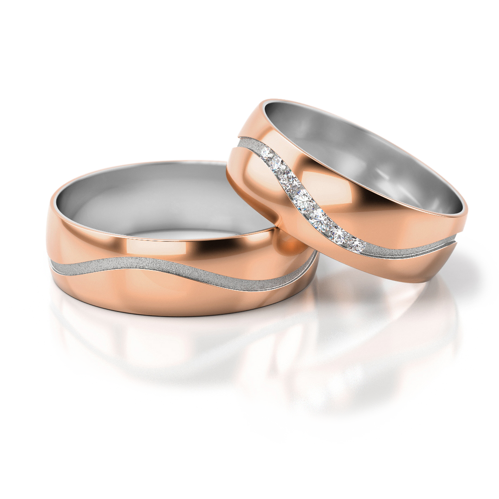 
                  
                    Dviejų spalvų vestuviniai žiedai su 0.085 ct deimantais (5 mm)
                  
                