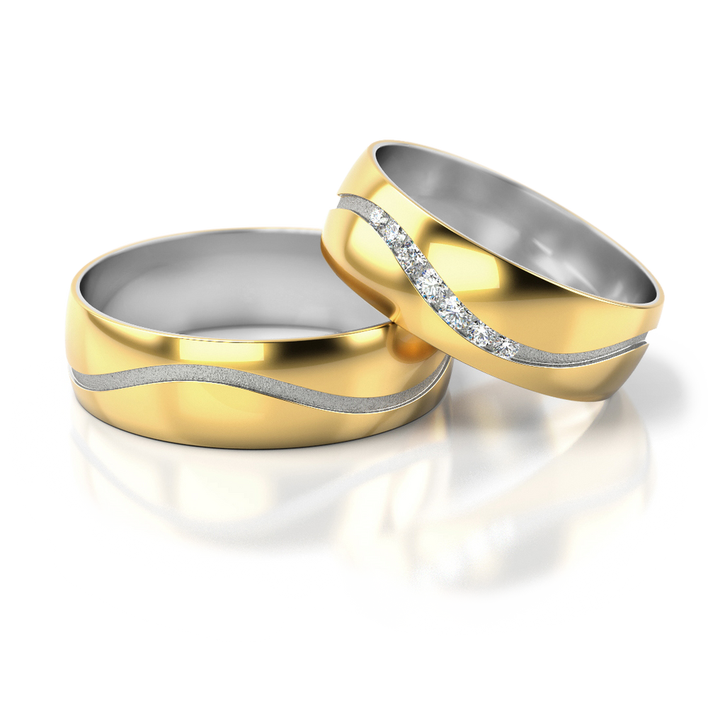 Geltono ir balto aukso vestuviniai žiedai su 0.085 ct deimantais – ADORO juvelyrika