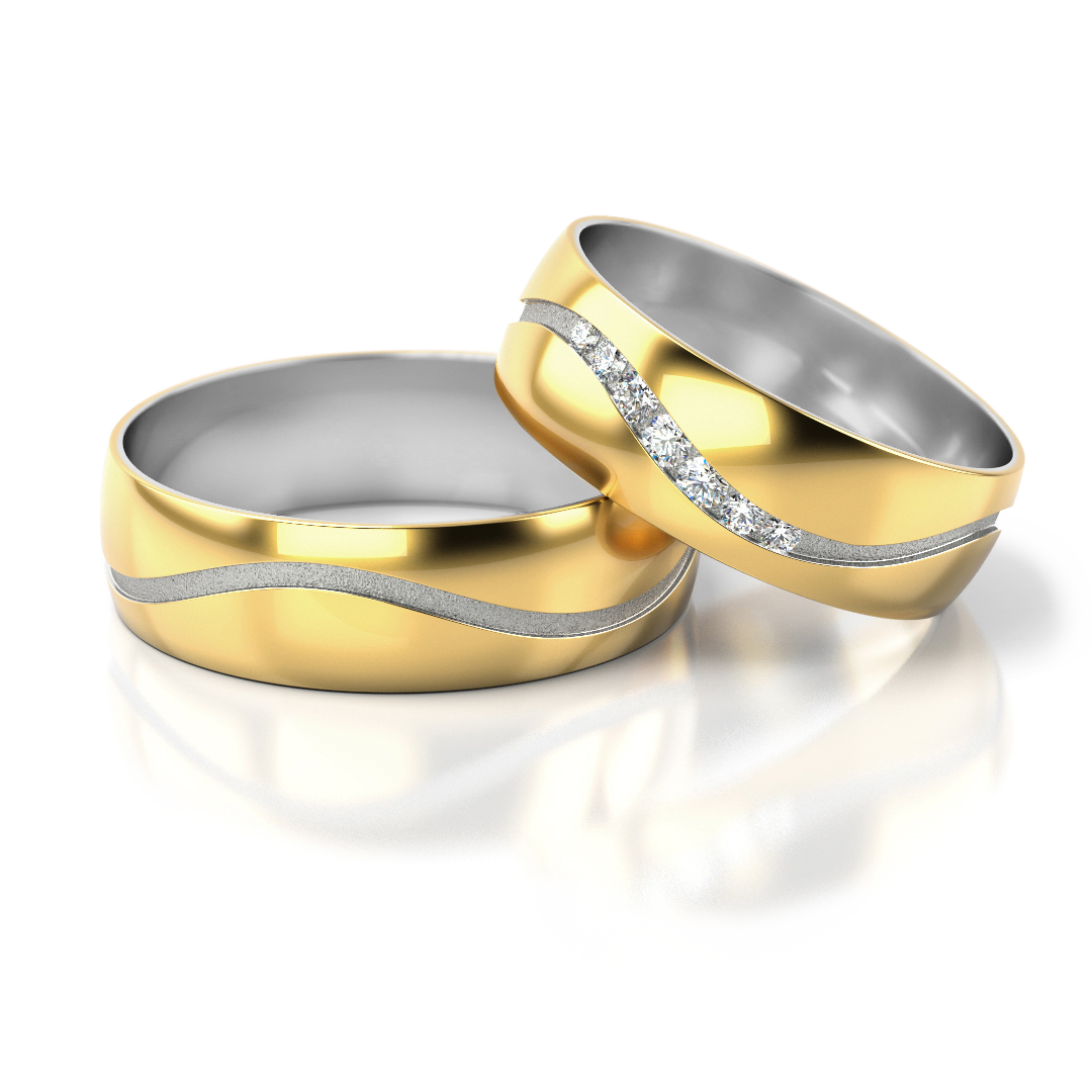 Geltono ir balto aukso vestuviniai žiedai su 0.085 ct deimantais – ADORO juvelyrika