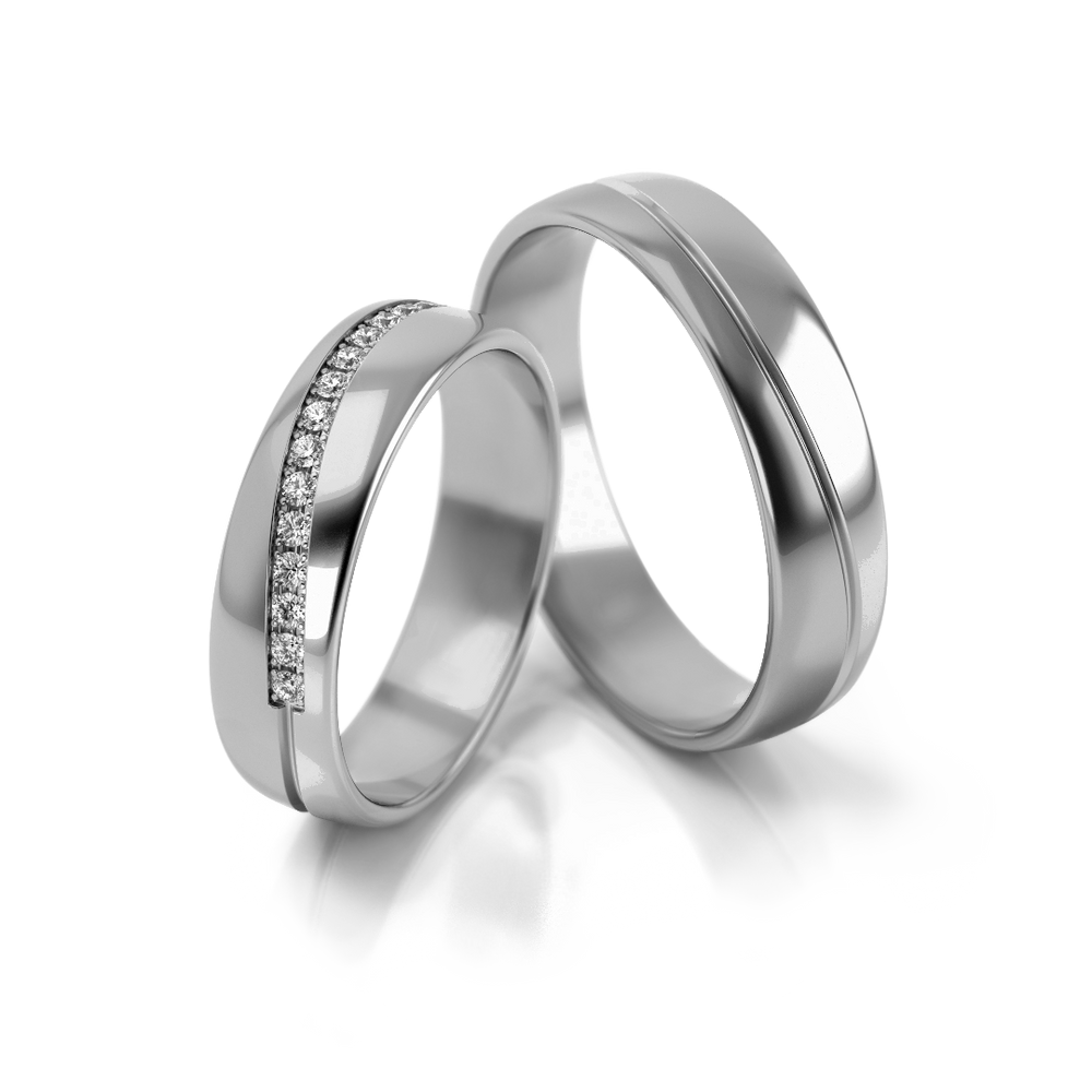 
                  
                    Vestuviniai žiedai – dviejų spalvų auksas su 0.23 ct deimantais, 4.5 mm pločio
                  
                