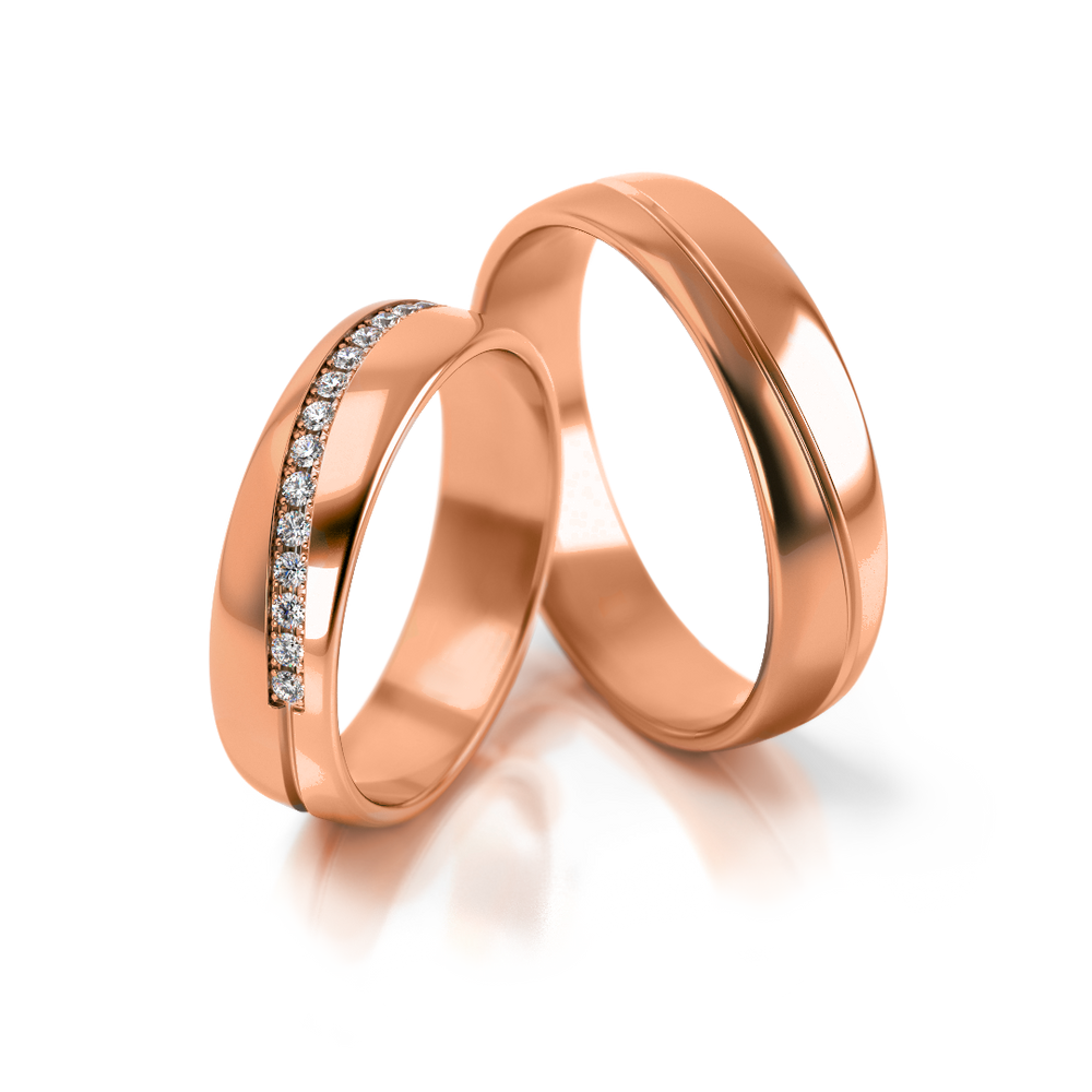 
                  
                    Vestuviniai žiedai – dviejų spalvų auksas su 0.23 ct deimantais, 4.5 mm pločio
                  
                