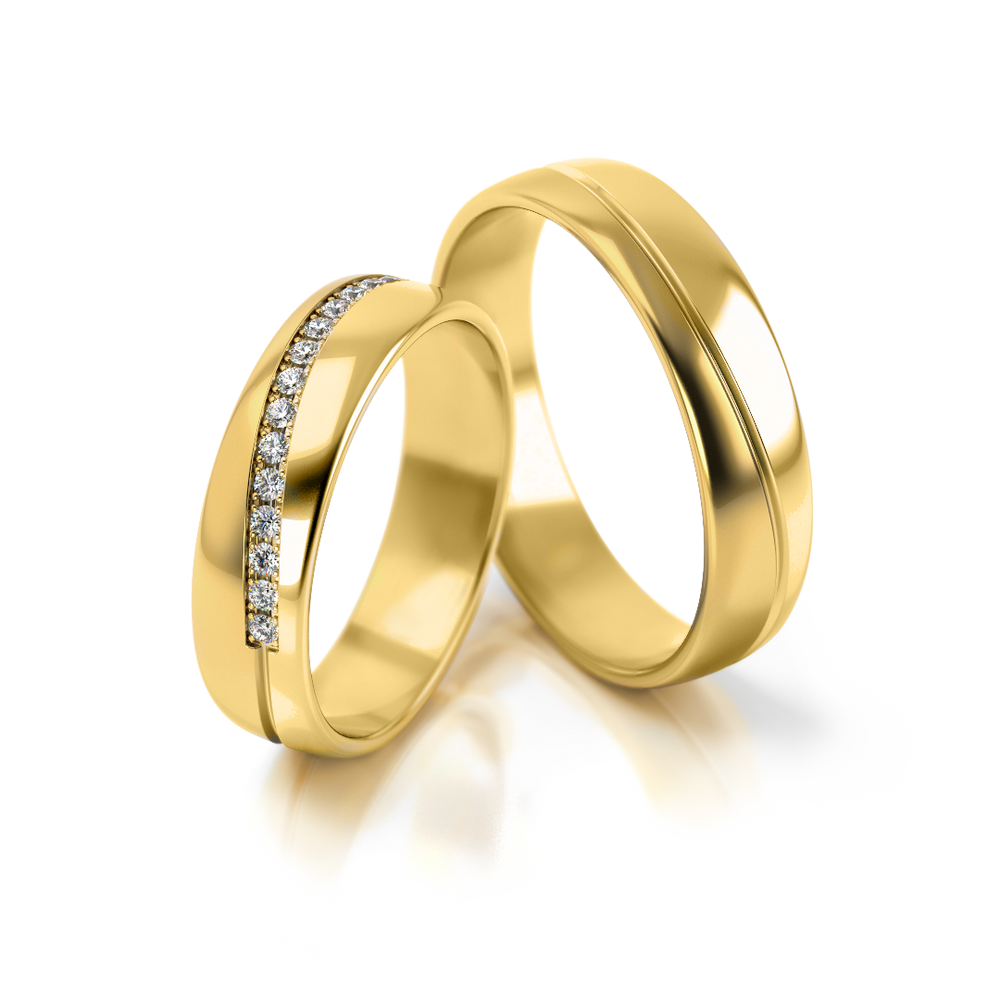 
                  
                    Vestuviniai žiedai – dviejų spalvų auksas su 0.23 ct deimantais, 4.5 mm pločio
                  
                