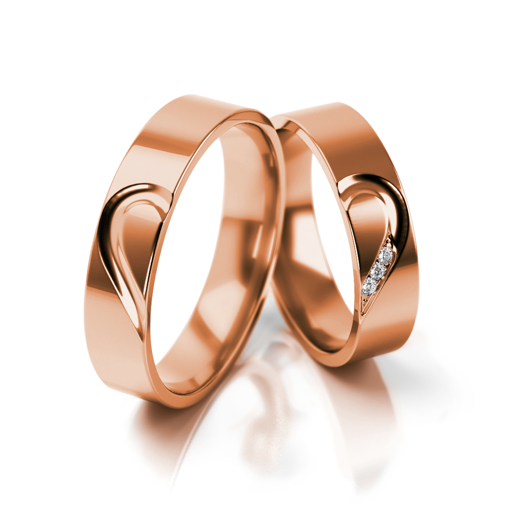 Balto aukso vestuviniai žiedai su širdies simboliu ir 0.03 ct deimantais (5 mm)