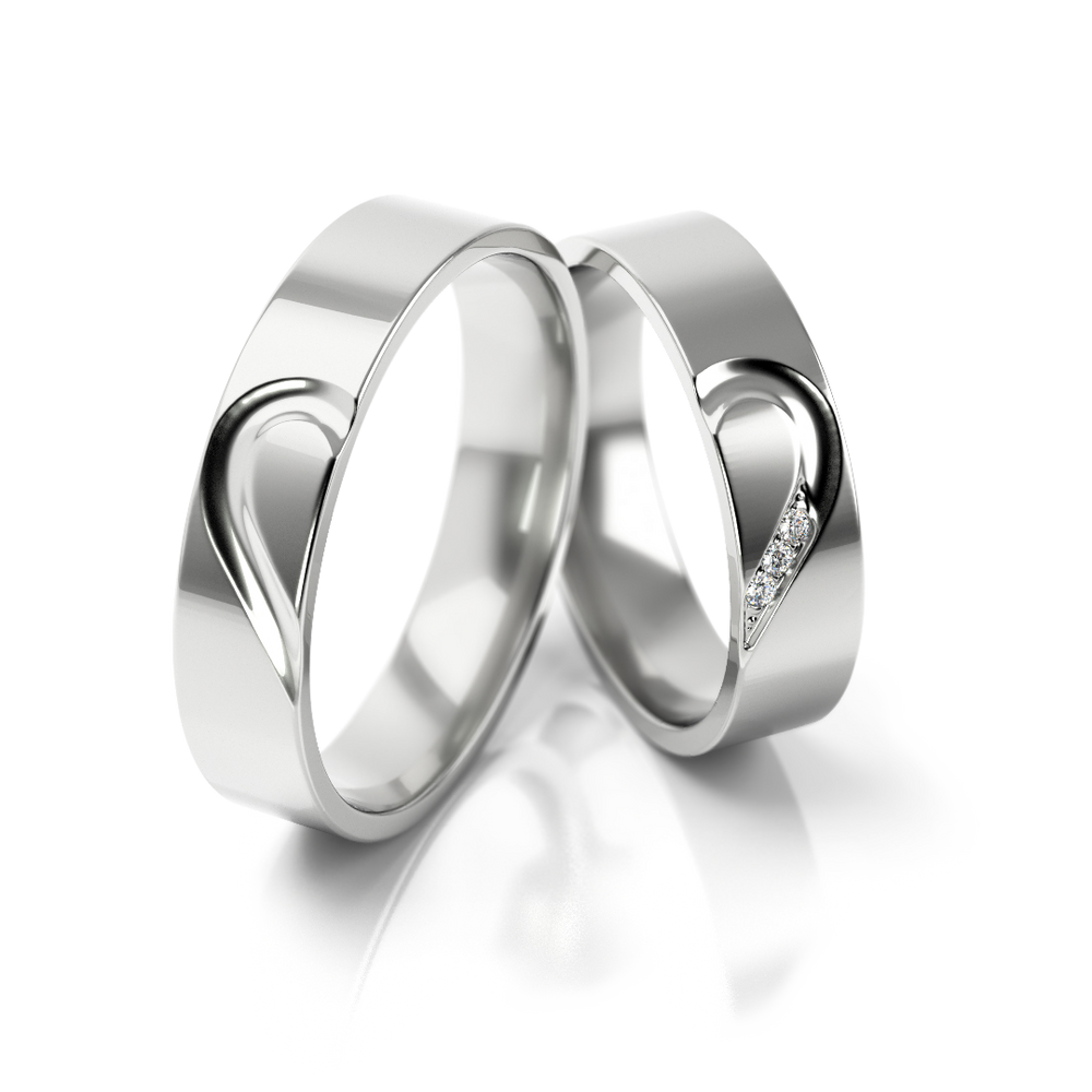 Vestuviniai žiedai, susijungiantys į širdį, 0.03 ct deimantais – ADORO juvelyrika