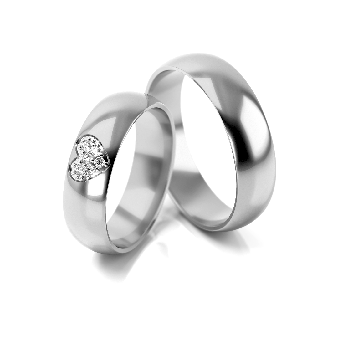 Geltono aukso vestuviniai žiedai su širdies formos deimantų motyvu (5 mm)