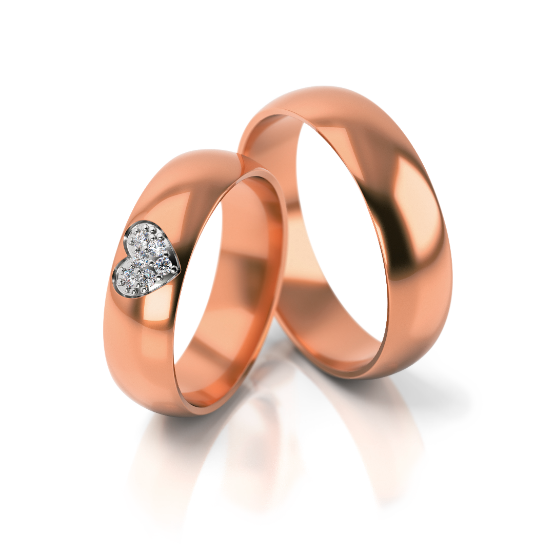 Geltono aukso vestuviniai žiedai su širdies formos deimantų motyvu (5 mm)