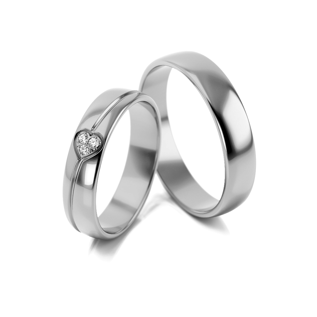 Geltono aukso vestuviniai žiedai su širdelės formos 0.03 ct deimantu (4.5 mm)