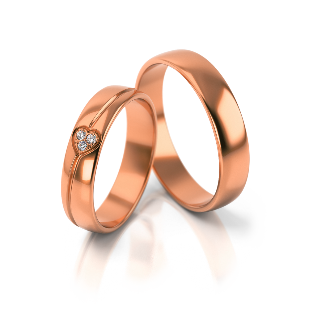 
                  
                    Geltono aukso vestuviniai žiedai su širdelės formos 0.03 ct deimantu (4.5 mm)
                  
                