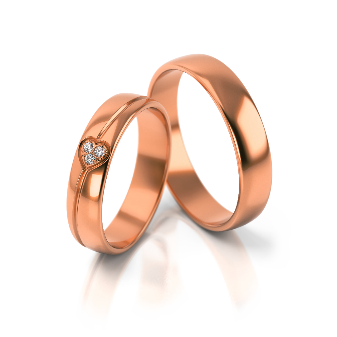 Geltono aukso vestuviniai žiedai su širdelės formos 0.03 ct deimantu (4.5 mm)