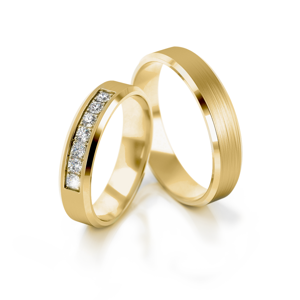 
                  
                    Baltos aukso vestuviniai žiedai su deimantais 4 mm pločio, 0.105 ct, 585 praba
                  
                