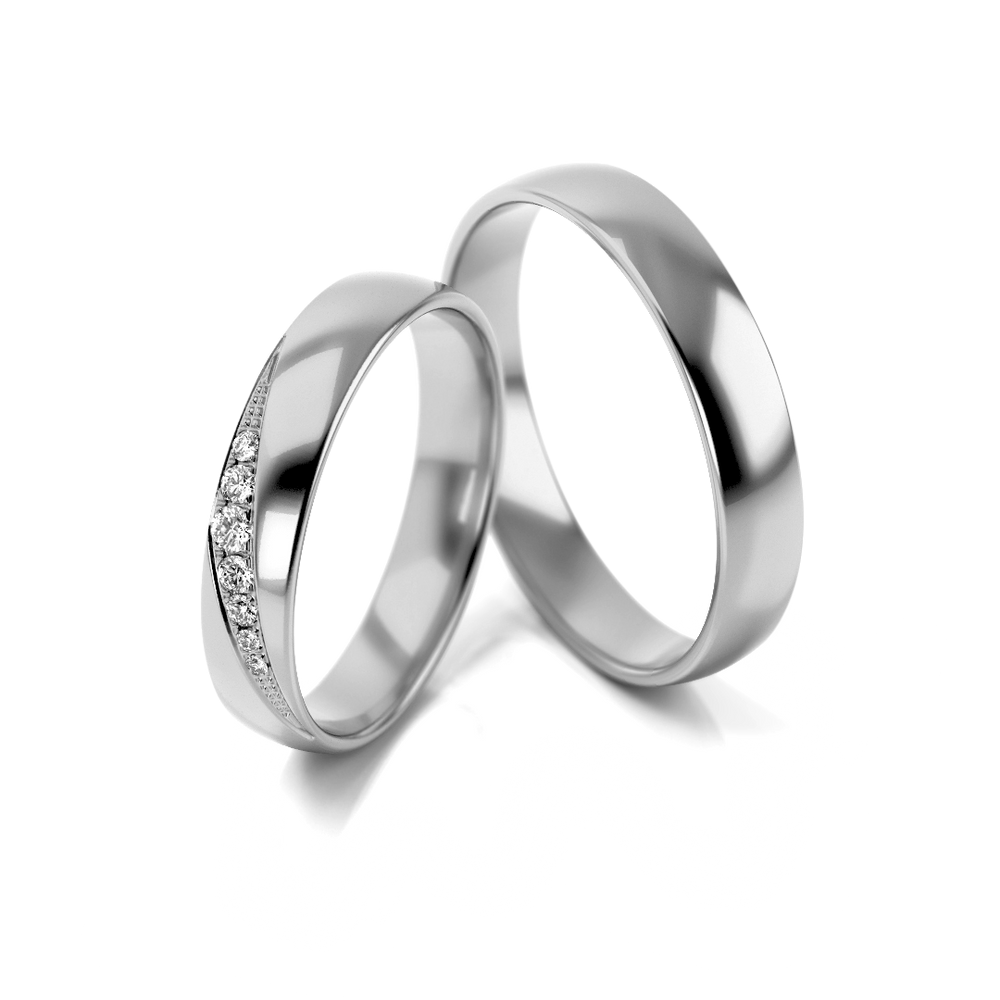 
                  
                    Auksiniai vestuviniai žiedai su deimantais, modelis 4 mm pločio, 0.09 ct, 585 praba
                  
                