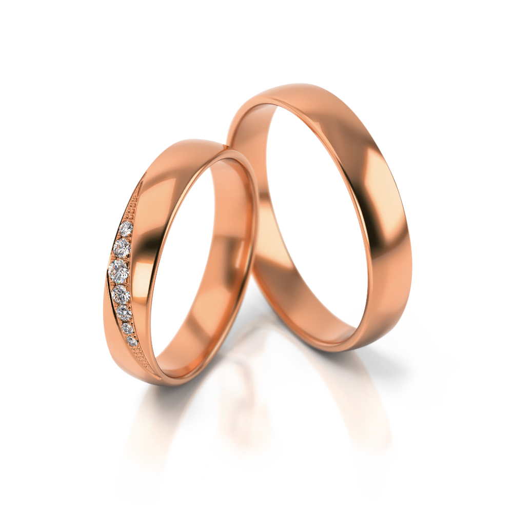 
                  
                    Auksiniai vestuviniai žiedai su deimantais, modelis 4 mm pločio, 0.09 ct, 585 praba
                  
                