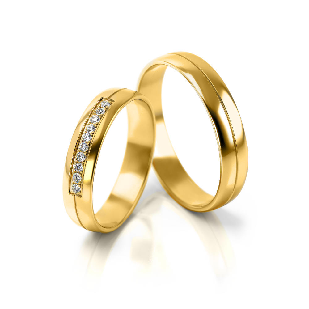 
                  
                    Dviejų spalvų aukso vestuviniai žiedai su deimantais, modelis 4 mm pločio, 0.1 ct, 585 praba
                  
                