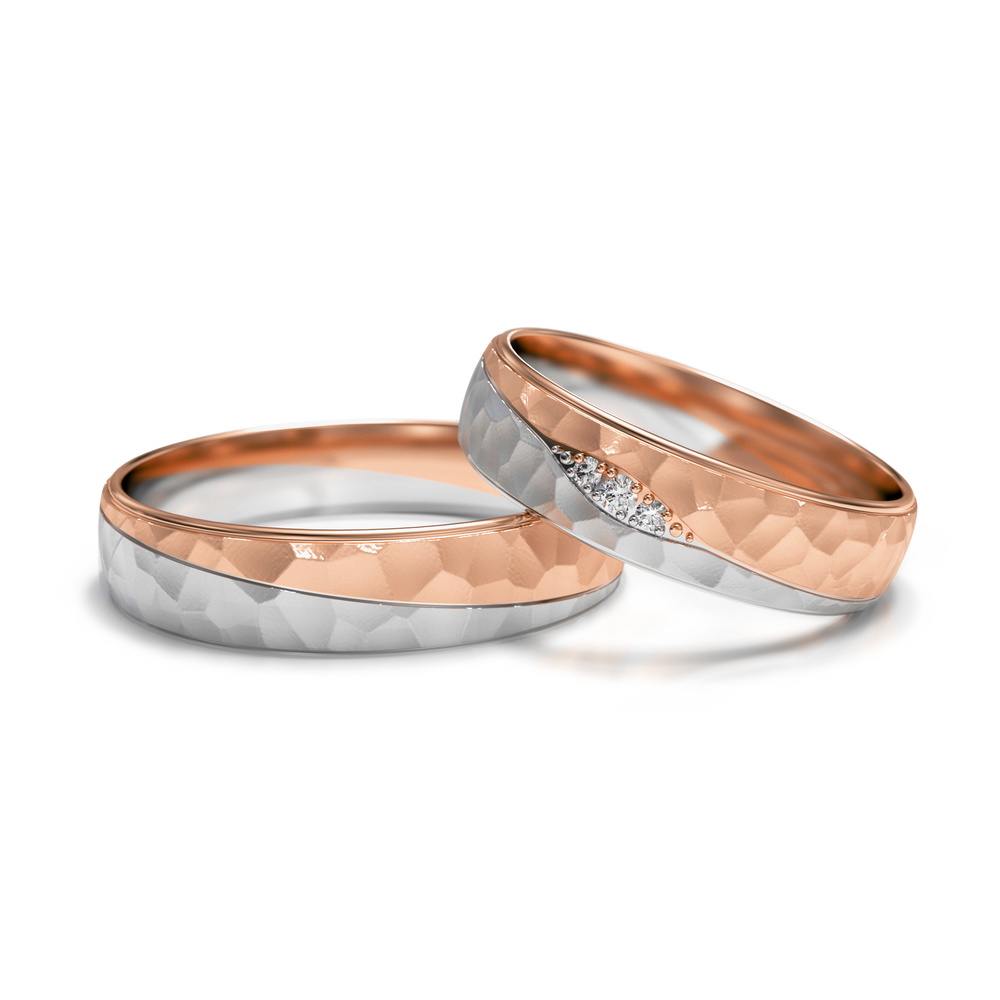 
                  
                    Dviejų spalvų aukso vestuviniai žiedai 5 mm pločio, 0.035 ct, 585 praba
                  
                