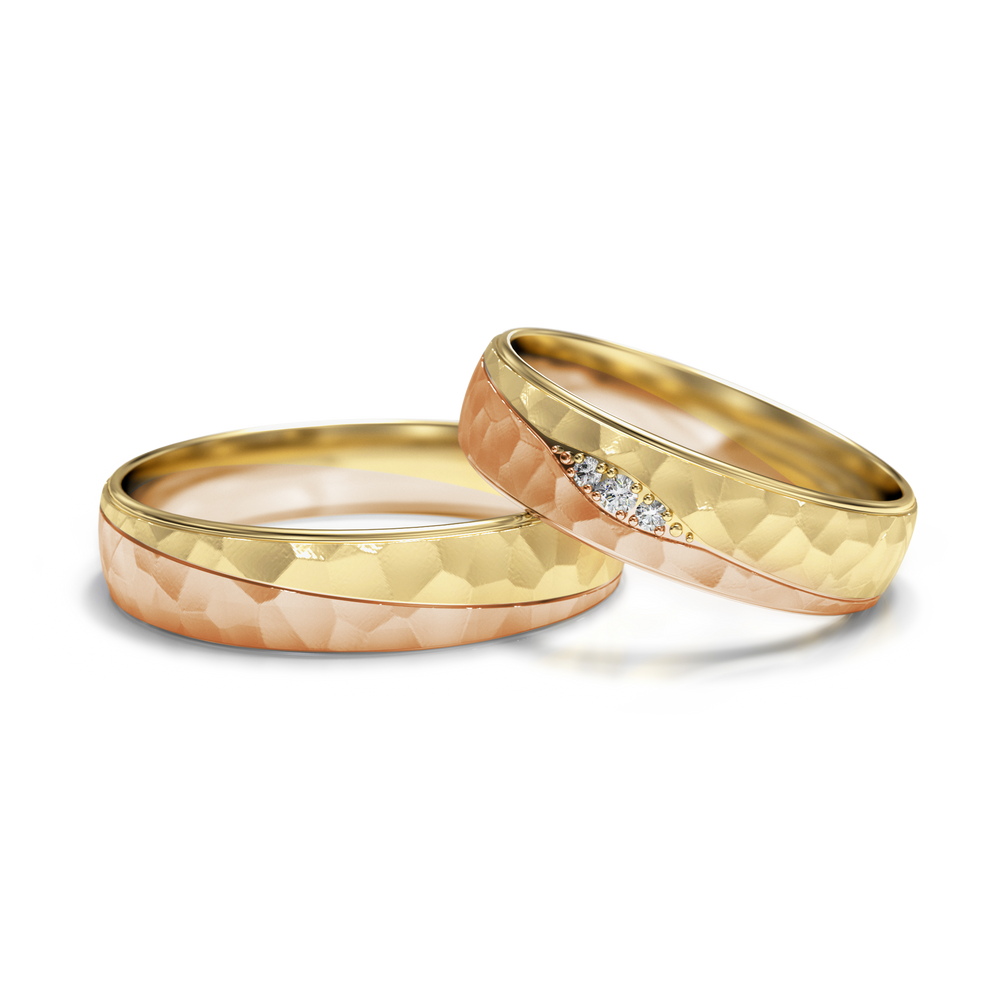 
                  
                    Dviejų spalvų aukso vestuviniai žiedai 5 mm pločio, 0.035 ct, 585 praba
                  
                