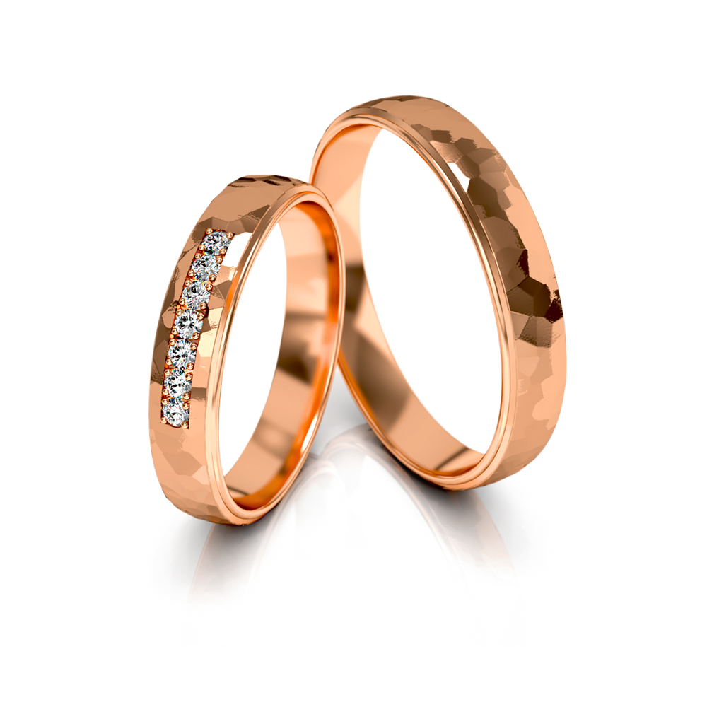 
                  
                    Dviejų spalvų aukso vestuviniai žiedai su deimantais 4 mm pločio, 0.105 ct, 585 praba
                  
                