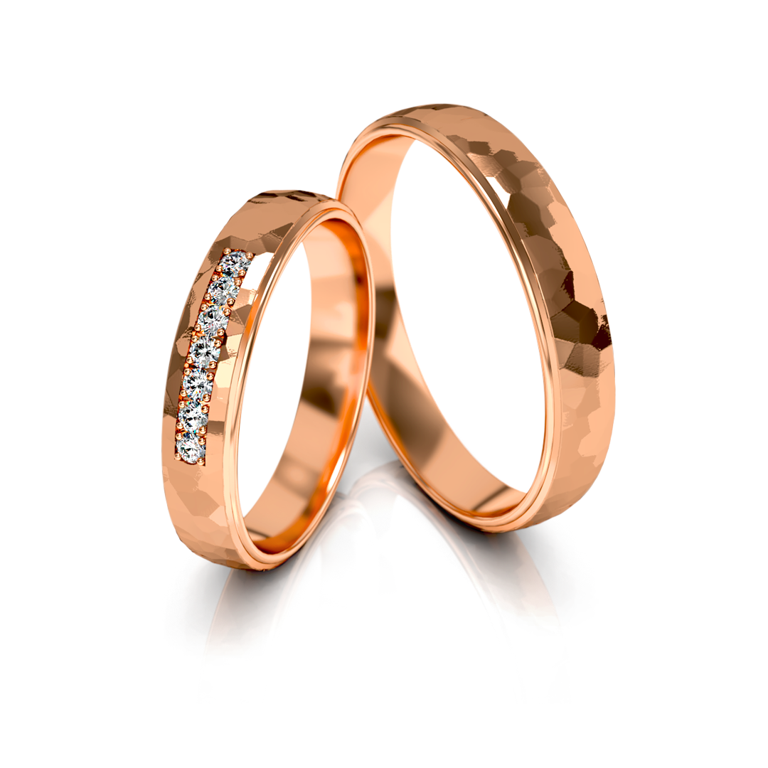 Dviejų spalvų aukso vestuviniai žiedai su deimantais 4 mm pločio, 0.105 ct, 585 praba