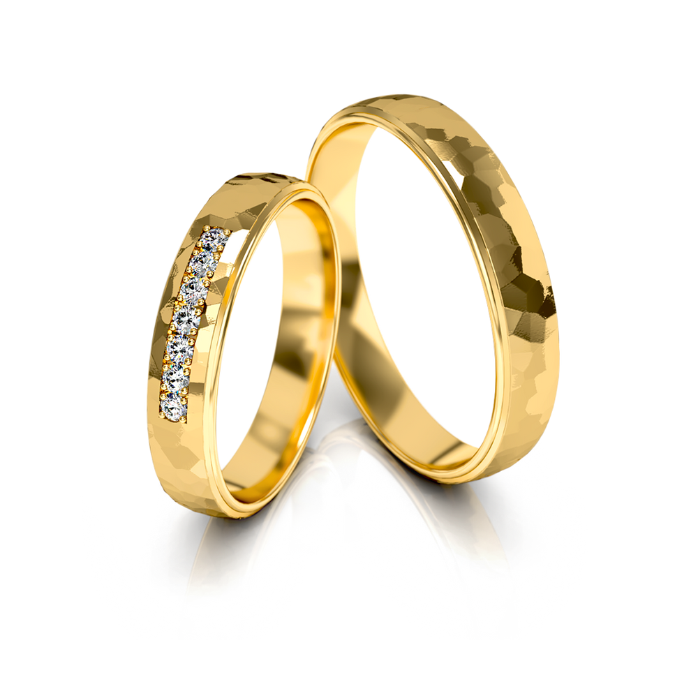 
                  
                    Dviejų spalvų aukso vestuviniai žiedai su deimantais 4 mm pločio, 0.105 ct, 585 praba
                  
                