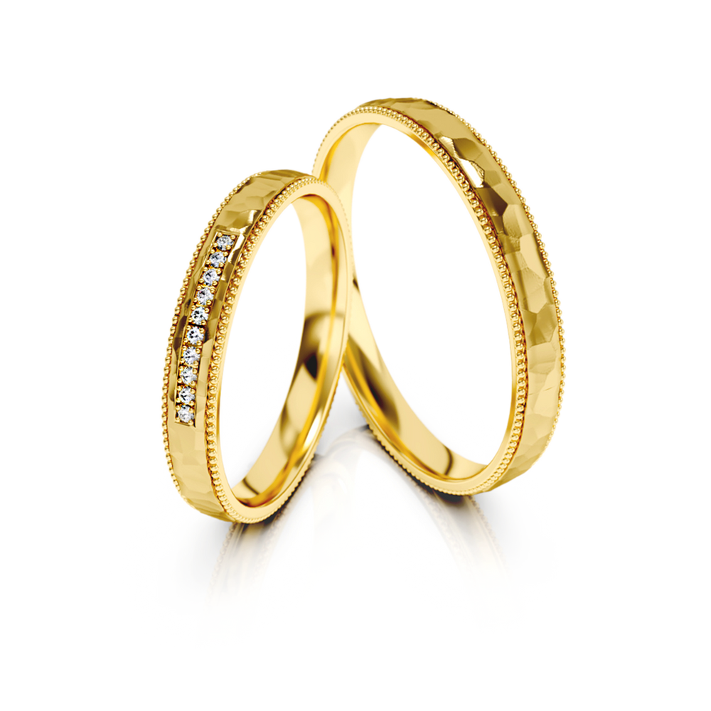 Geltono ir balto aukso vestuviniai žiedai su 0.05 ct deimantų juostele – ADORO juvelyrika