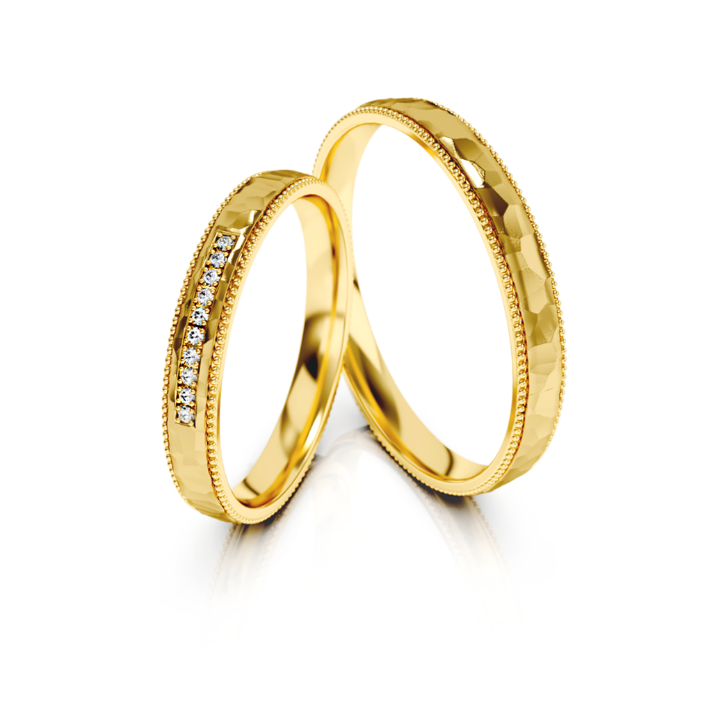 Geltono ir balto aukso vestuviniai žiedai su 0.05 ct deimantų juostele – ADORO juvelyrika