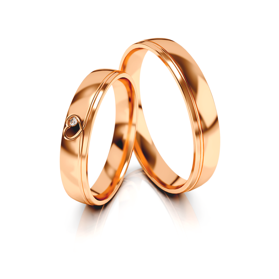 Aukso vestuviniai žiedai su deimantu 4 mm pločio, 0.01 ct, 585 praba