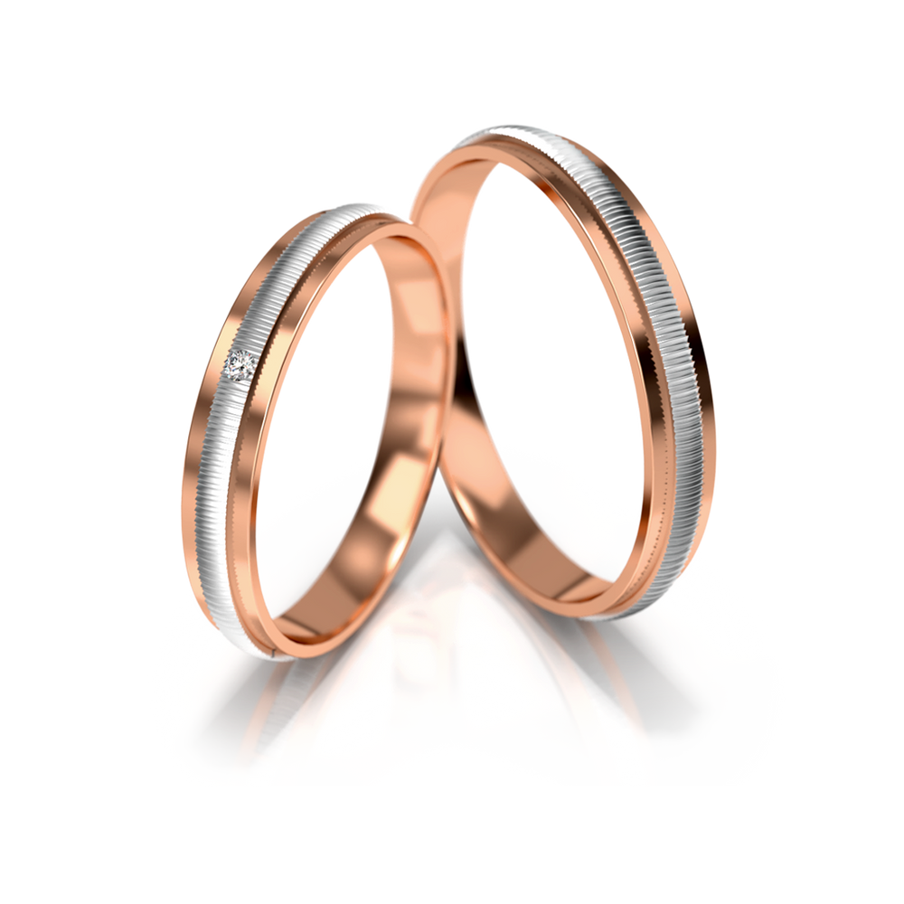 
                  
                    Vestuviniai žiedai – dviejų spalvų auksas su deimantu, 3 mm pločio
                  
                