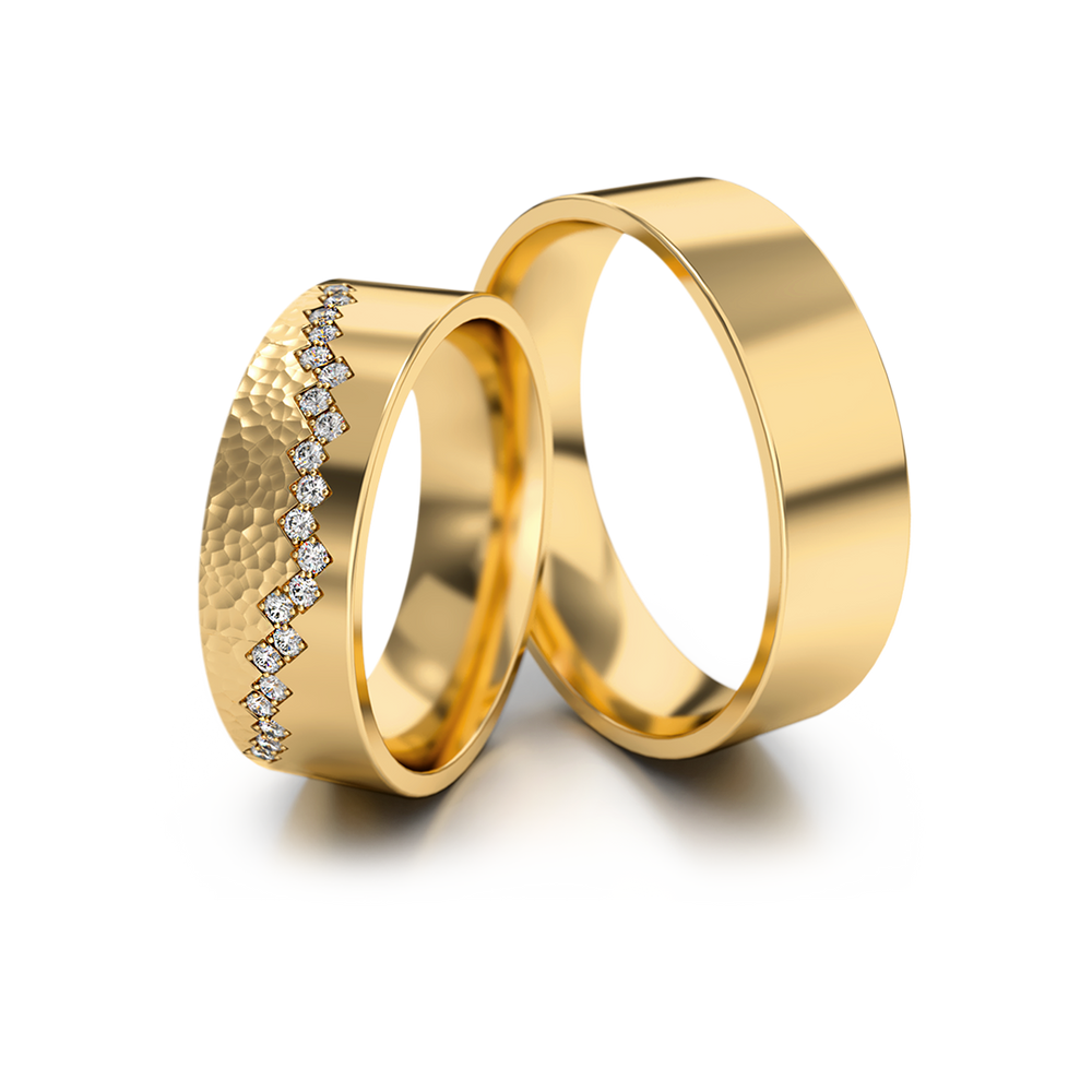 
                  
                    Dviejų spalvų aukso vestuviniai žiedai su deimantais 6 mm pločio, 0.21 ct, 585 praba
                  
                