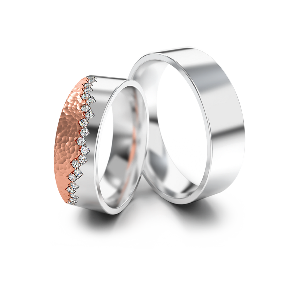 585 prabos baltas ir rožinis auksas, moteriškas žiedas su deimantais – ADORO juvelyrika