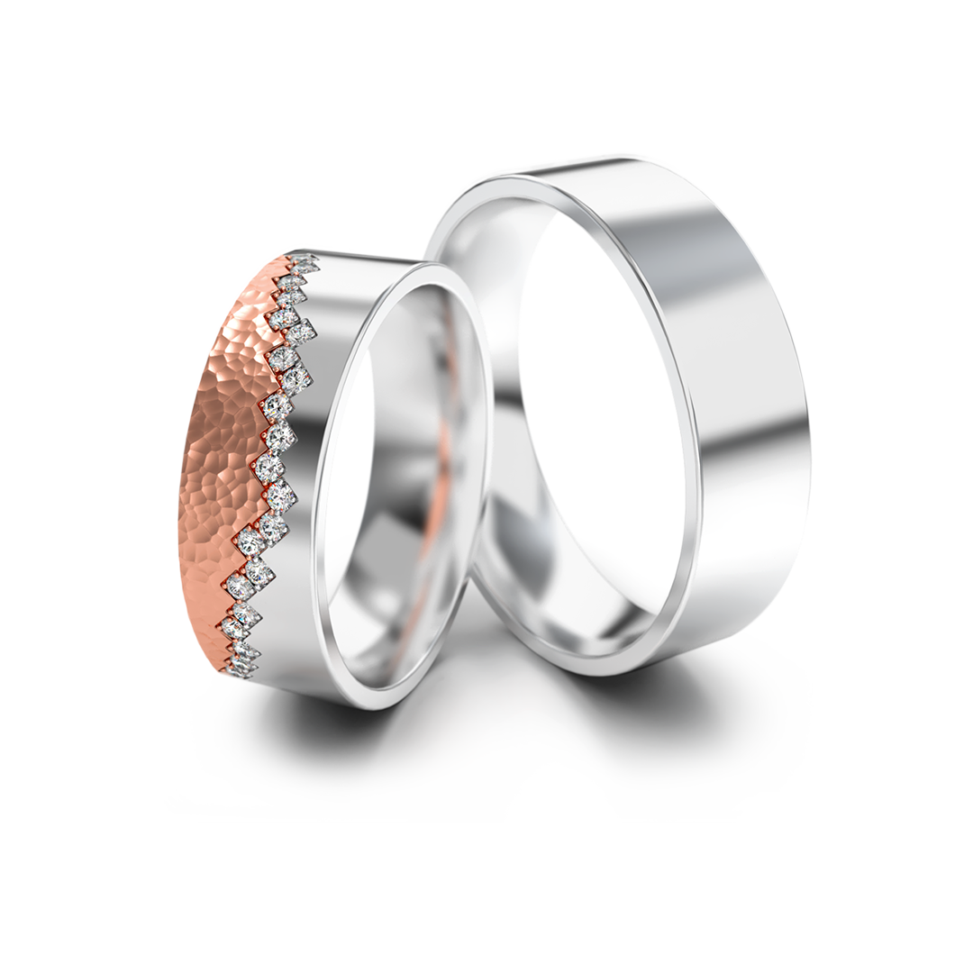 585 prabos baltas ir rožinis auksas, moteriškas žiedas su deimantais – ADORO juvelyrika